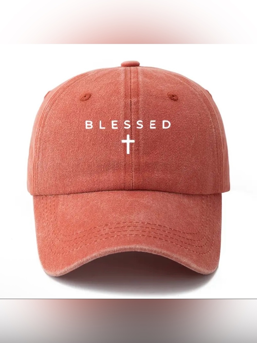Blessed Embroidered Cross Baseball Cap - Rust